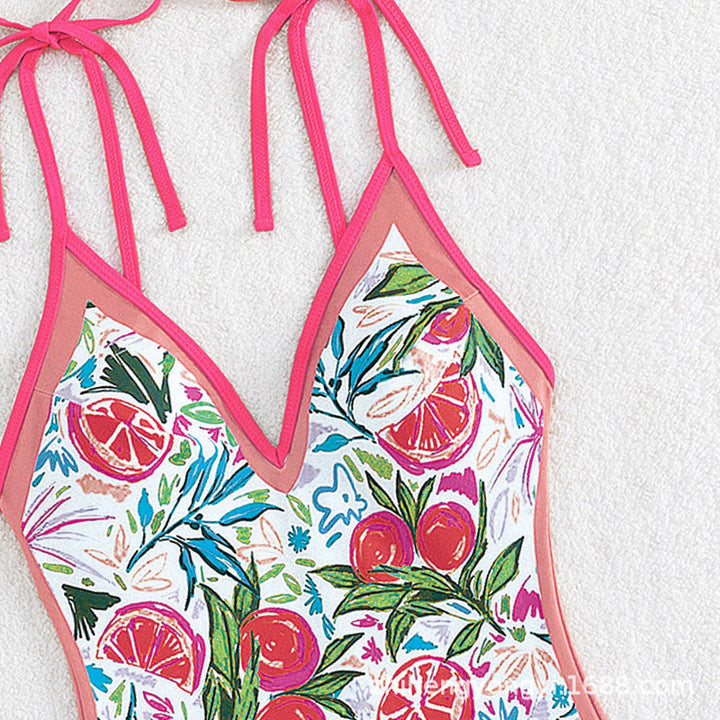 Women's One Piece Swimsuit with Fruity Pattern and Adjustable Straps Mune Fashion