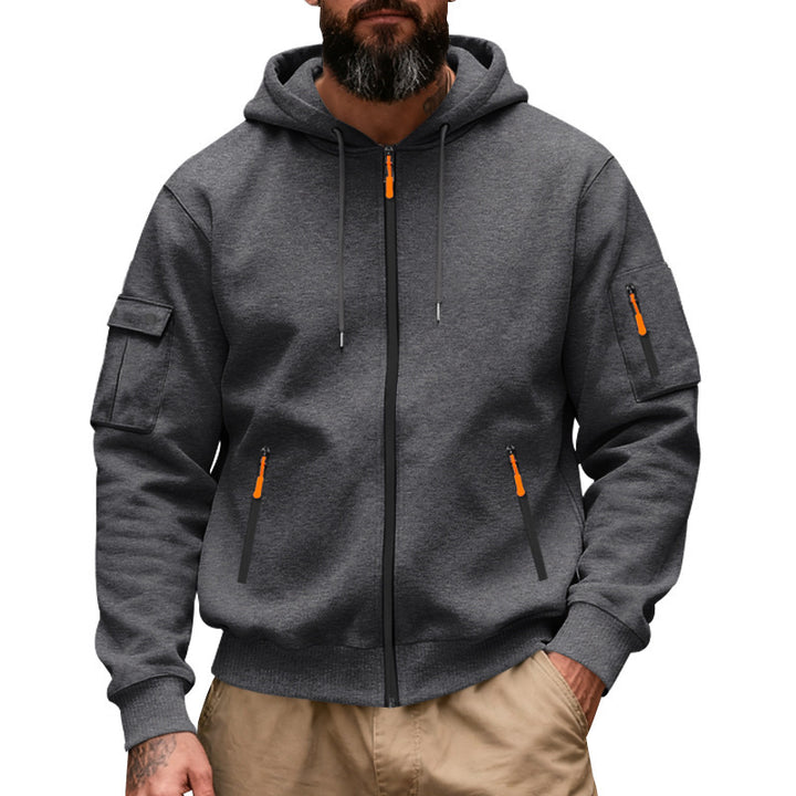 Men's Nan Utility Hooded Jacket with Full Zip, Arm Cargo Pockets and Elastic Cuffs Mune Fashion