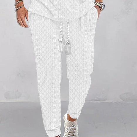 Men's Slim-Tapered Jogger Pants in Textured Design with Drawstring and Side Pockets Mune Fashion