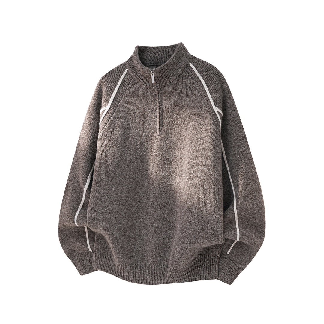 Men's Oversized Knit Sweater with Half-Zip and Contrast Piping Mune Fashion
