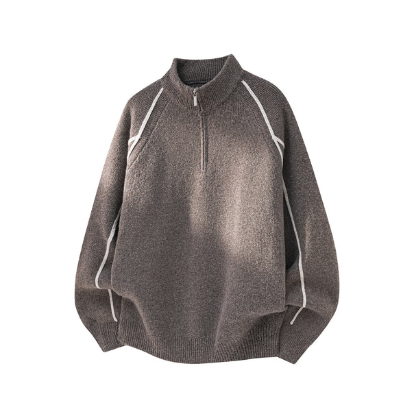 Men's Oversized Knit Sweater with Half-Zip and Contrast Piping Mune Fashion