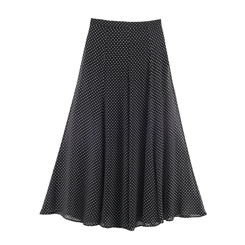 Women's Two-Piece Retro Polka Dot Set with Wide Batwing Top and Pleated Midi Skirt Mune Fashion