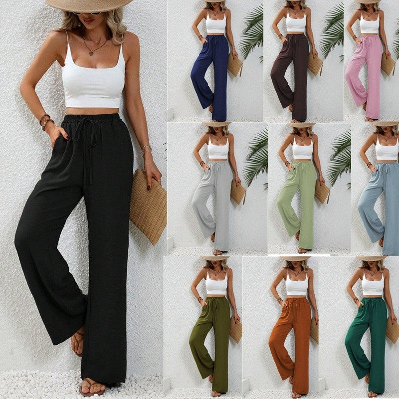 Ladies lightweight, loose-fitting beach pants with elastic waistband, drawstring and side pockets Mune Fashion