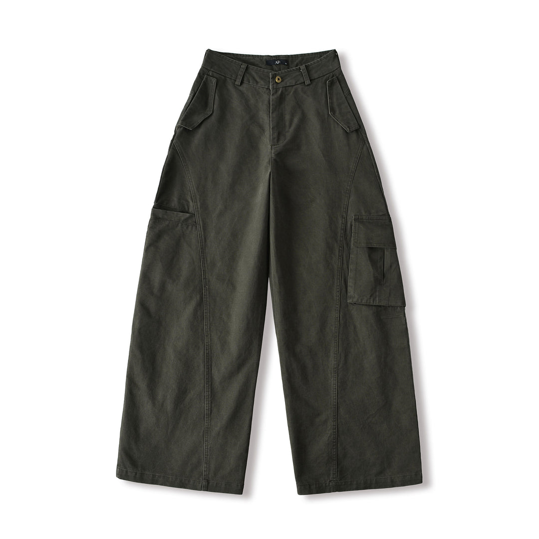 Women's Cropped Cargo Pants with High Waist, Wide Leg, and Flap Pockets Mune Fashion