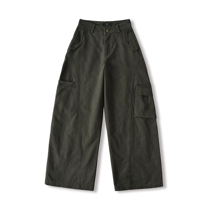 Women's Cropped Cargo Pants with High Waist, Wide Leg, and Flap Pockets Mune Fashion