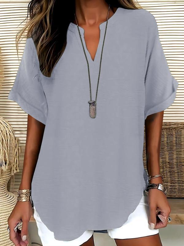 Ladies casual tunic with V-neck and wide-cut sleeves Mune Fashion