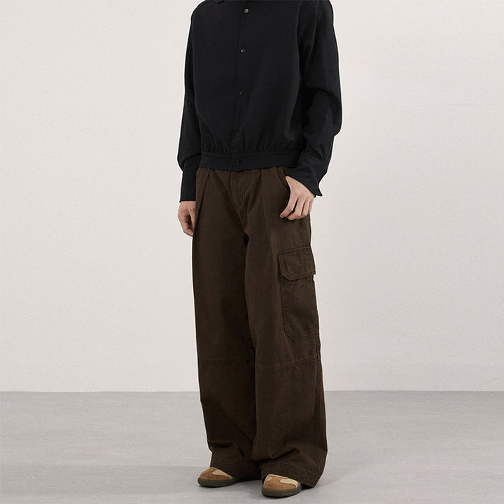 Men's Extra Wide Canvas Cargo Pants with High Waistline, Knee Inserts and Applied Flap Pockets Mune Fashion