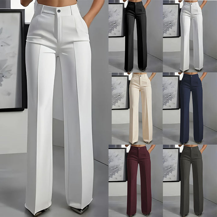 Women's high-waisted pleated trousers with wide leg and crease detail