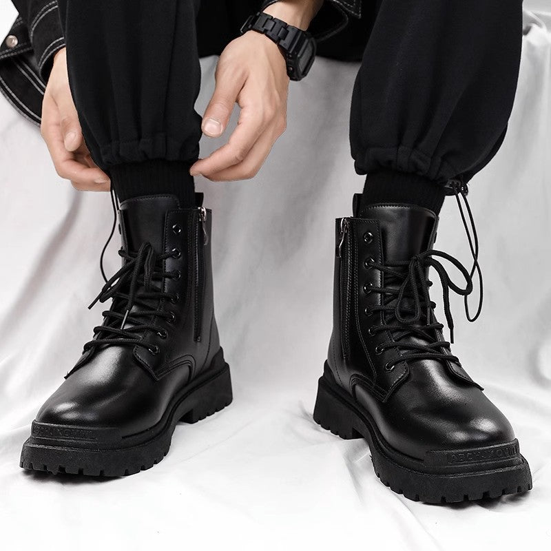 Women's Chunky Combat Boots with Zipper, Traction Rubber Sole and Lacing Mune Fashion