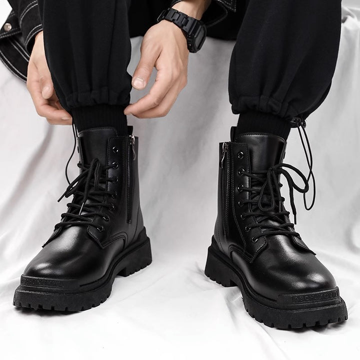 Women's Chunky Combat Boots with Zipper, Traction Rubber Sole and Lacing Mune Fashion