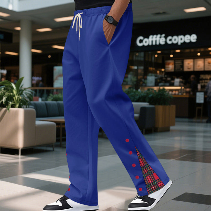 Men's loose joggers with drawstring waistband, snap button side slits and checked inner lining Mune Fashion