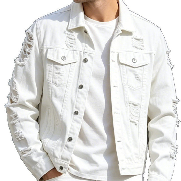 Men's Fashionable Denim Jacket with Distressed Details Mune Fashion