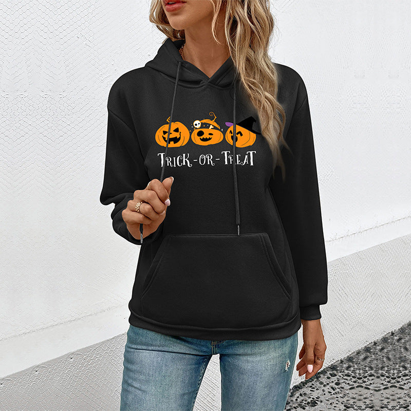 Women's hoodie with Halloween pumpkin print, hood and kangaroo pocket Mune Fashion