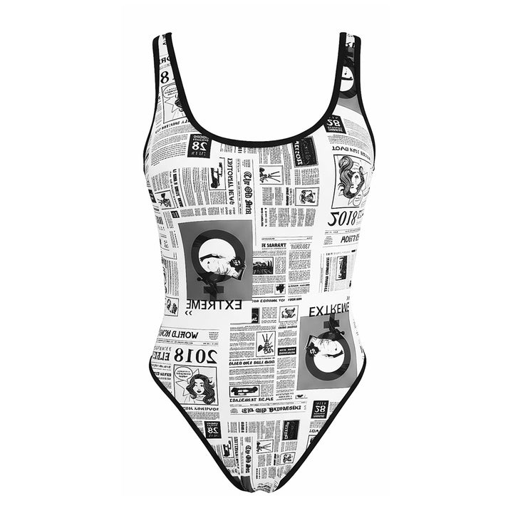 Women One-Piece Swimsuit with Modern Newspaper Print Mune Fashion