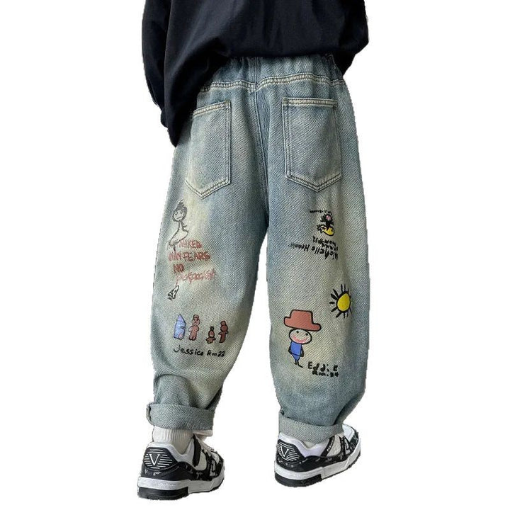 Women's casual baggy jeans with unique comic print Mune Fashion