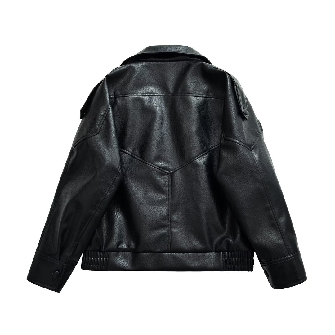 Women's Oversize Bomber Jacket in Biker Mix with Lapel and Elastic Waistband Mune Fashion