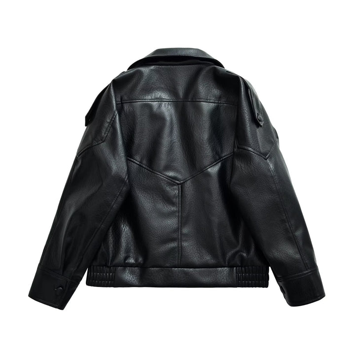 Women's Oversize Bomber Jacket in Biker Mix with Lapel and Elastic Waistband Mune Fashion