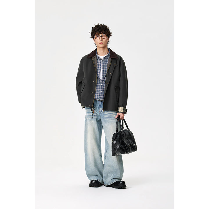Men's Short-Cut Canvas Field Jacket with Cord Collar and Concealed Snap Placket Mune Fashion
