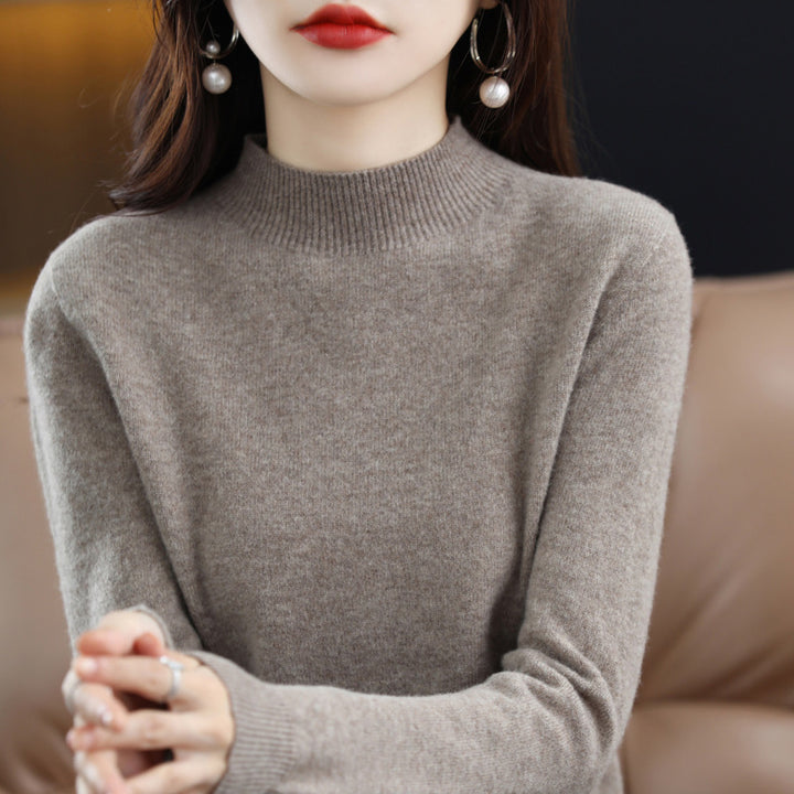 Women's Slim Fine Knit Mock Neck Sweater with Extra Fine Fleece Finish and Extended Cuffs Mune Fashion