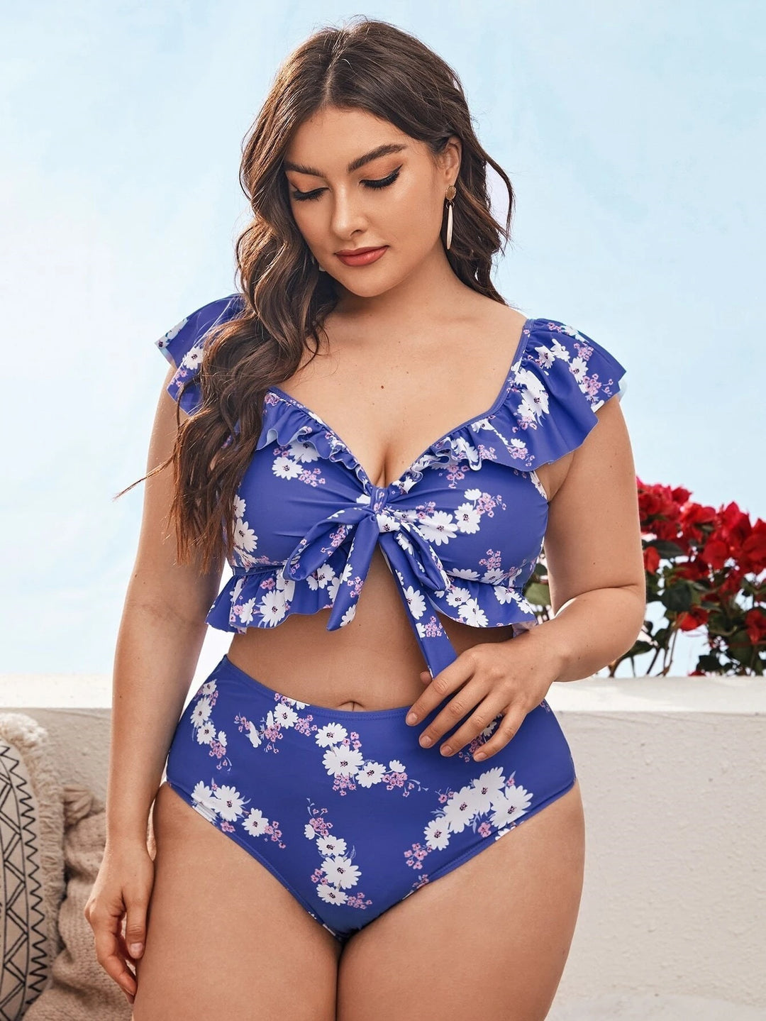 Women Bikini Set with floral wrap top and high waisted pants Mune Fashion