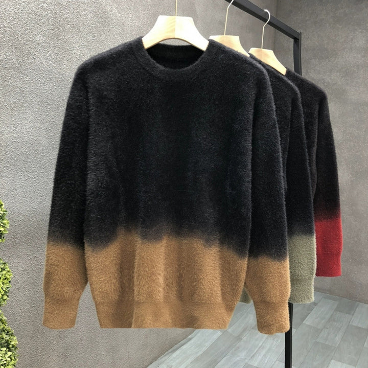 Men's Fluffy Gradient Pullover made of Mohair Mix with Round Neck and Straight Cut Mune Fashion