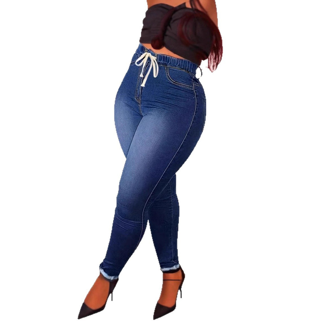 Women's High-Waist Sculpting Jeggings in Denim Look with Elastic Drawstring Waistband Mune Fashion