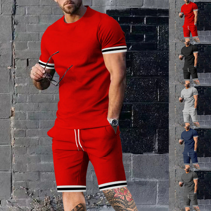 Men's athletic leisure set made of cotton fine jersey with contrast cuffs and drawstring short pants Mune Fashion