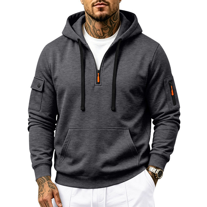 Men's Performance Hoodie with Half-Zip, Utility Arm Pockets and Kangaroo Pocket Mune Fashion
