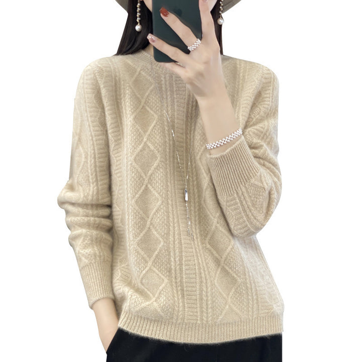 Ladies cable knit fine knit sweater with lace panels and soft mohair finish Mune Fashion
