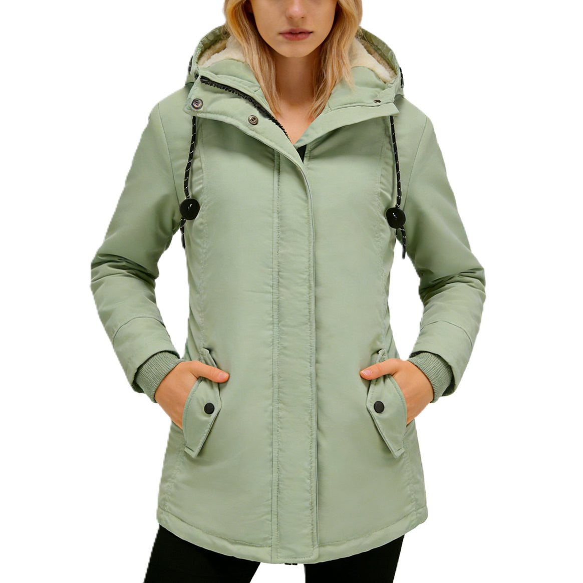 Women's Water-Repellent Parka with Teddy Lining, Hood and Tailored Fit Mune Fashion