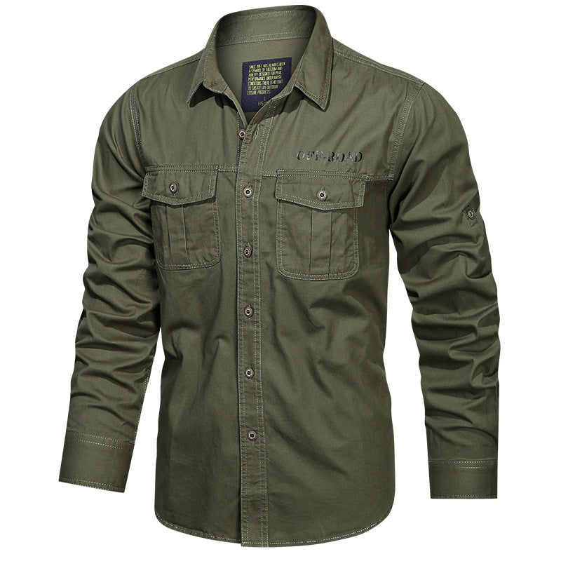 Men's Long Sleeve Utility Canvas Shirt with Chest Pockets and OFF-ROAD Print Mune Fashion