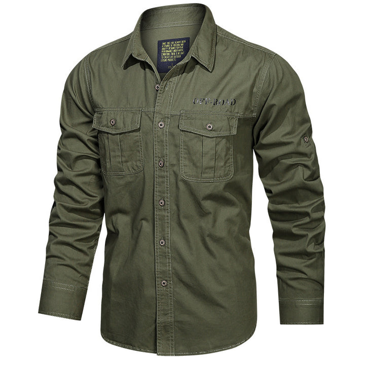 Men's Long Sleeve Utility Canvas Shirt with Chest Pockets and OFF-ROAD Print Mune Fashion