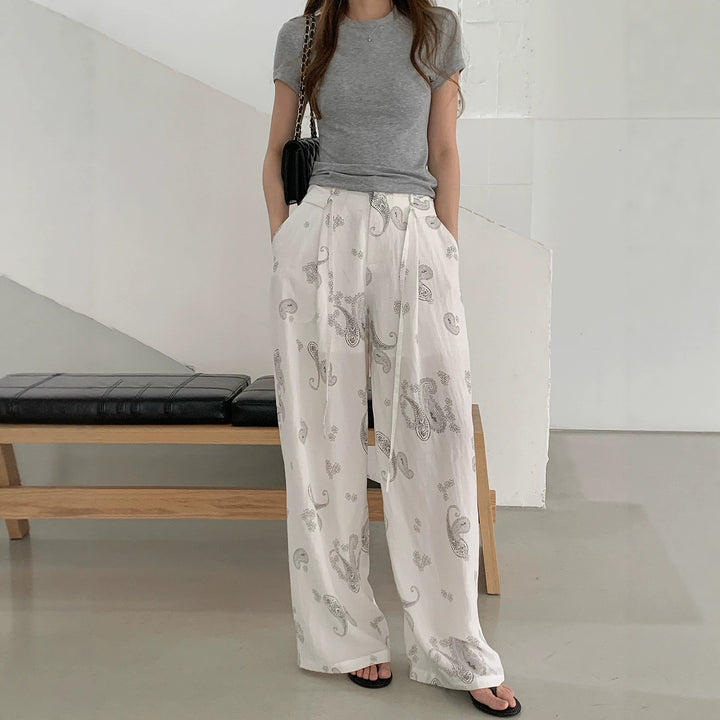 Damen Weite Leinenhose mit Paisleymuster Mune Fashion