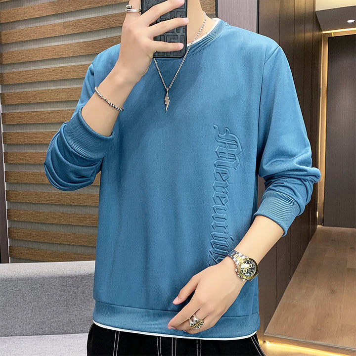 Men's casual sweatshirt with side 3D embossing, round neck and ribbed cuffs Mune Fashion