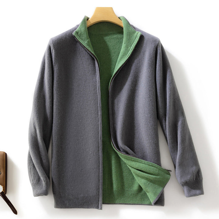 Women Short-Cut Zip Knitted Cardigan with Stand-Up Collar and Cashmere-Like Softness Mune Fashion