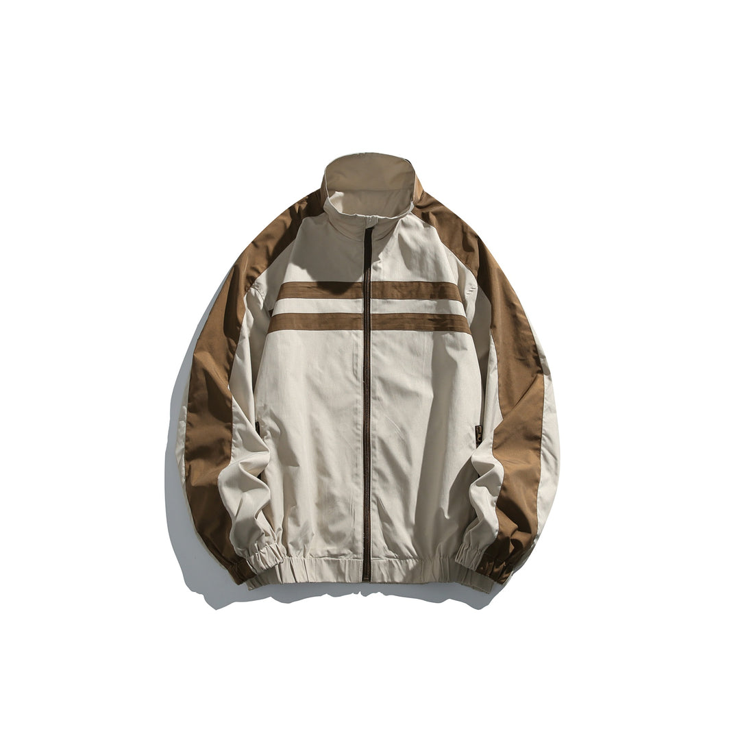 Unisex Sportive Track Jacket in Retro Windbreaker Design with Stand-Up Collar and Contrast Stripes Mune Fashion