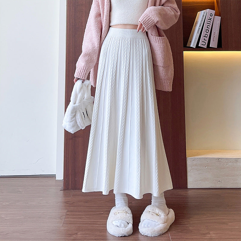 Women's Pleated Maxi Skirt with Chic Cable Knit Pattern Mune Fashion