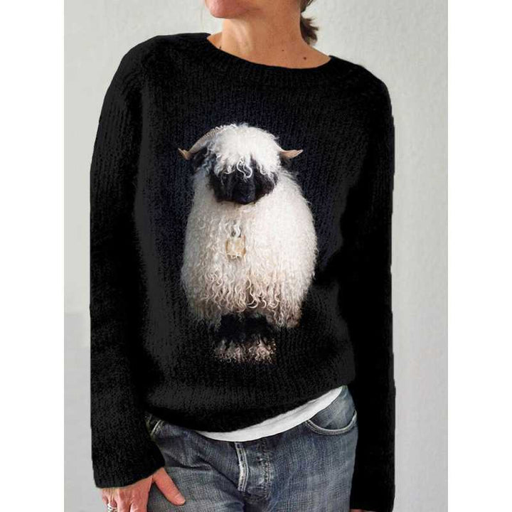 Women's embroidered knit pullover with relief-like floral embroidery and round neck Mune Fashion