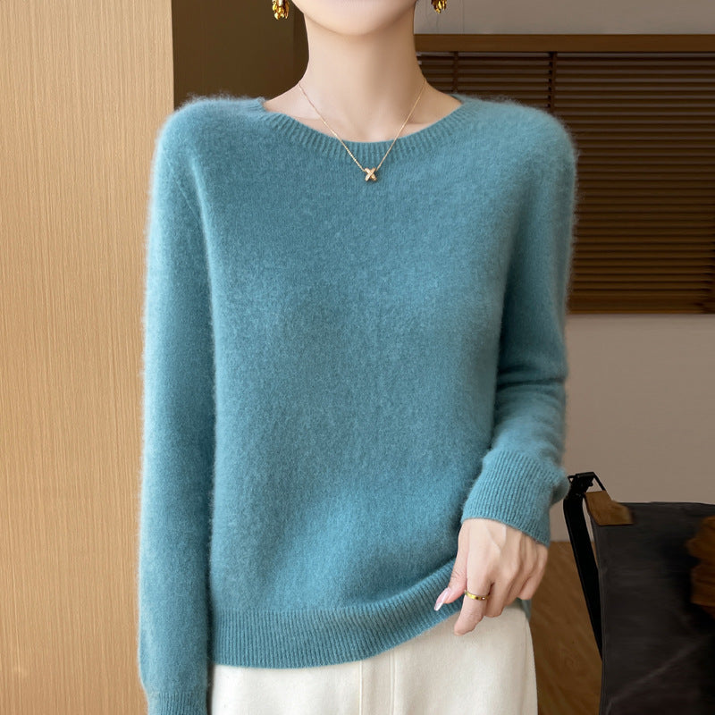 Women's Soft Mohair-Effect Round Neck Sweater with Fine Ribbed Hem and Light Oversize Fit Mune Fashion