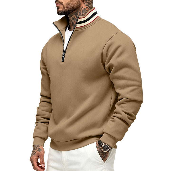 Men's sweatshirt with half zipper and striped stand-up collar Mune Fashion