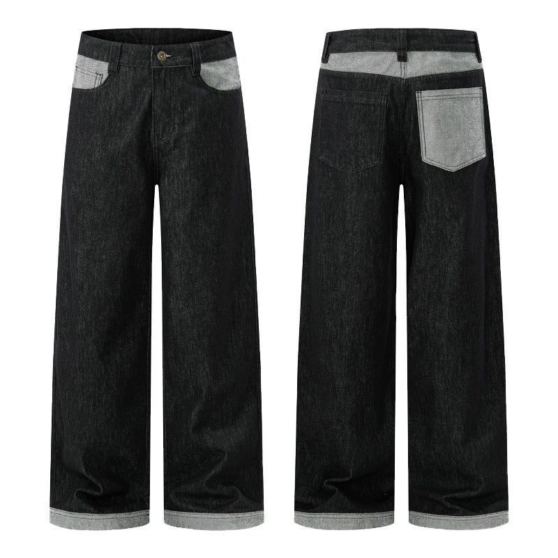Men's Ultra Wide Denim Marlene Trousers with Extra Long Hem Edge and Five-Pocket Detail Mune Fashion