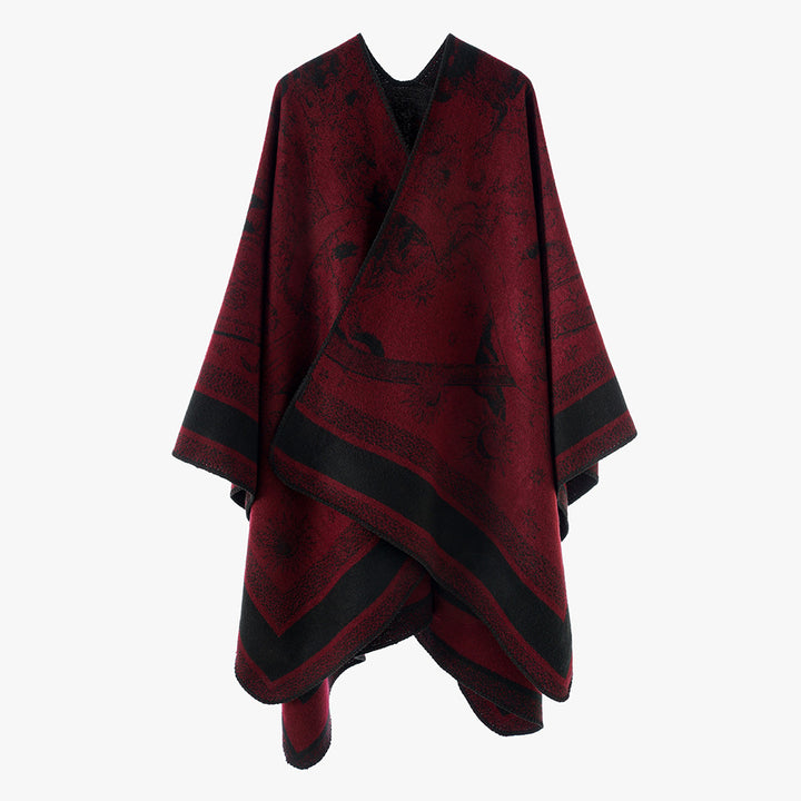 Women's Jacquard Cape Poncho with double-sided weave structure and V-neck Mune Fashion