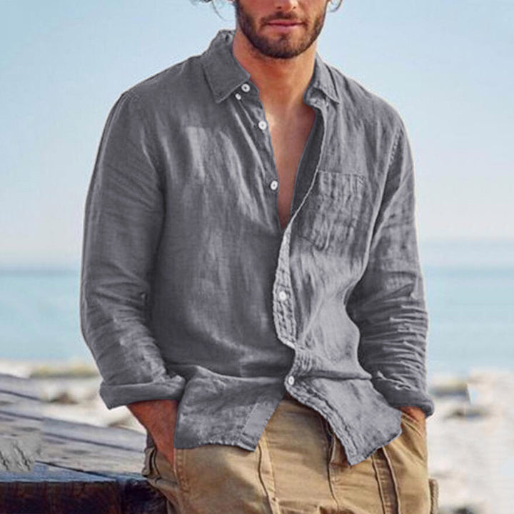 Men's linen shirt with chest pocket and casual beach fit Mune Fashion
