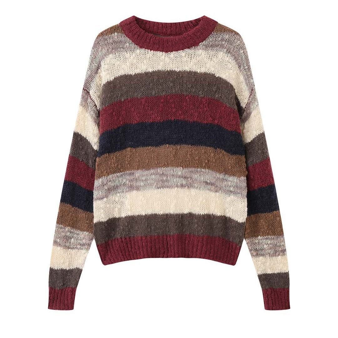 Women's Soft Fluffy Striped Sweater with Loose Silhouette Mune Fashion