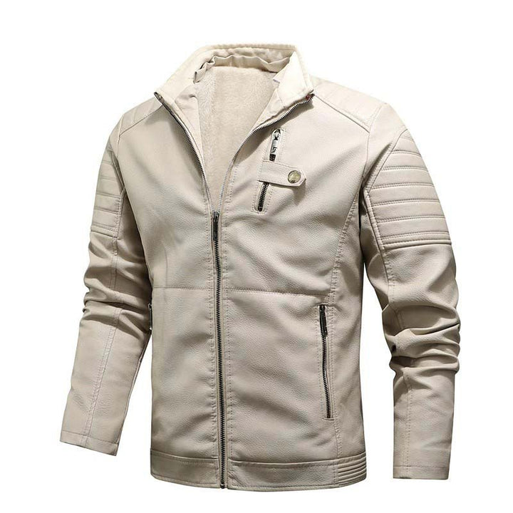 Men's Urban Biker Jacket in Leather Look with Teddy Lining and Quilted Sleeve Detail Mune Fashion