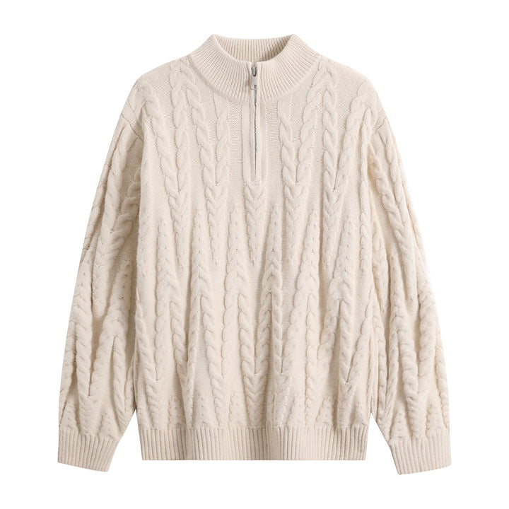 Men's chunky knit half-zip sweater in oversized cable knit pattern with high ribbed collar Mune Fashion