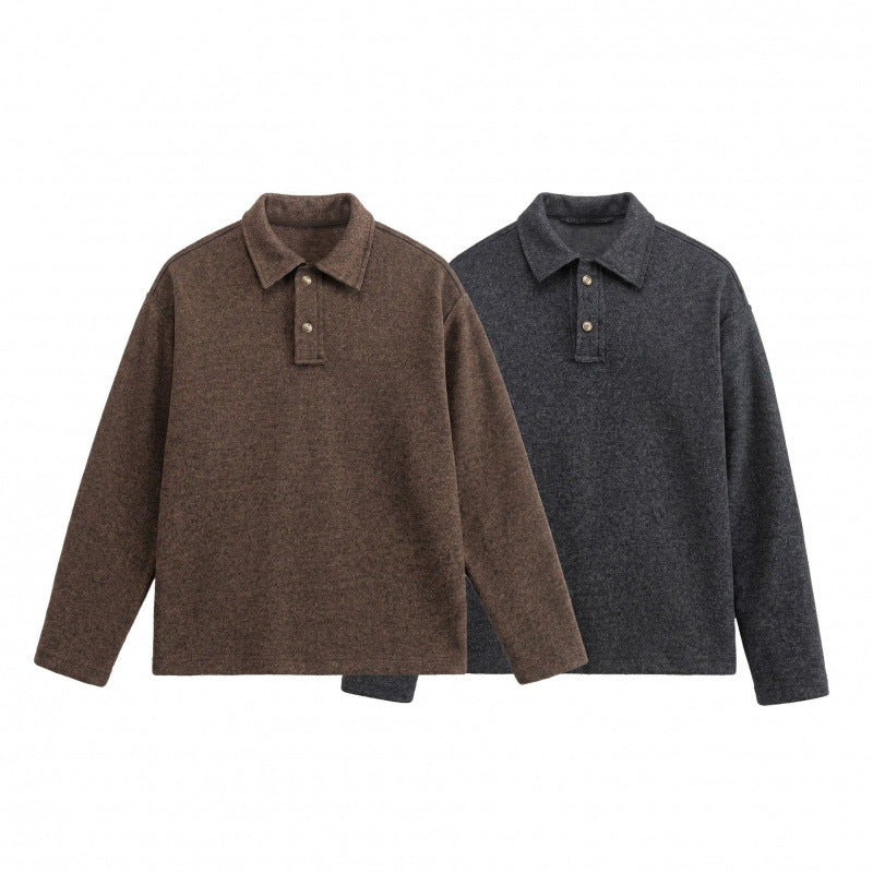 Unisex Boxy Polo Sweater made of wool blend with Henley button placket and straight hem Mune Fashion