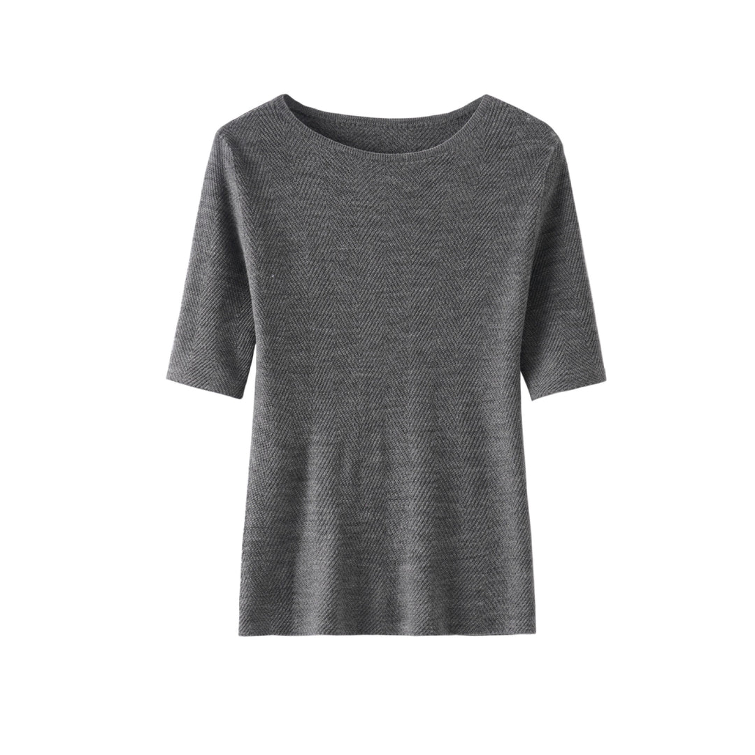 Women's Loose Fine Knit Tunic Top with Boat Neck and Herringbone Texture Mune Fashion