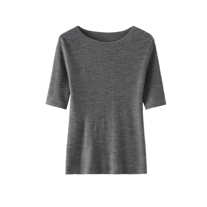 Women's Loose Fine Knit Tunic Top with Boat Neck and Herringbone Texture Mune Fashion