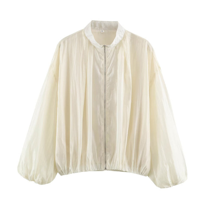 Women's sheer oversized bomber jacket made of lightweight satin organza with balloon sleeves Mune Fashion